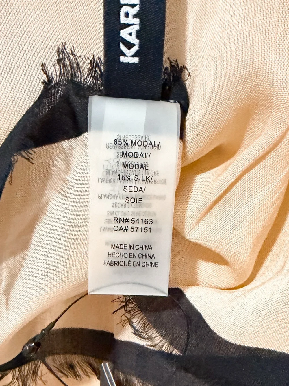 NWT Karl Lagerfeld Paris Logo Print Modal Silk Scarf Wrap Beige Black Barley